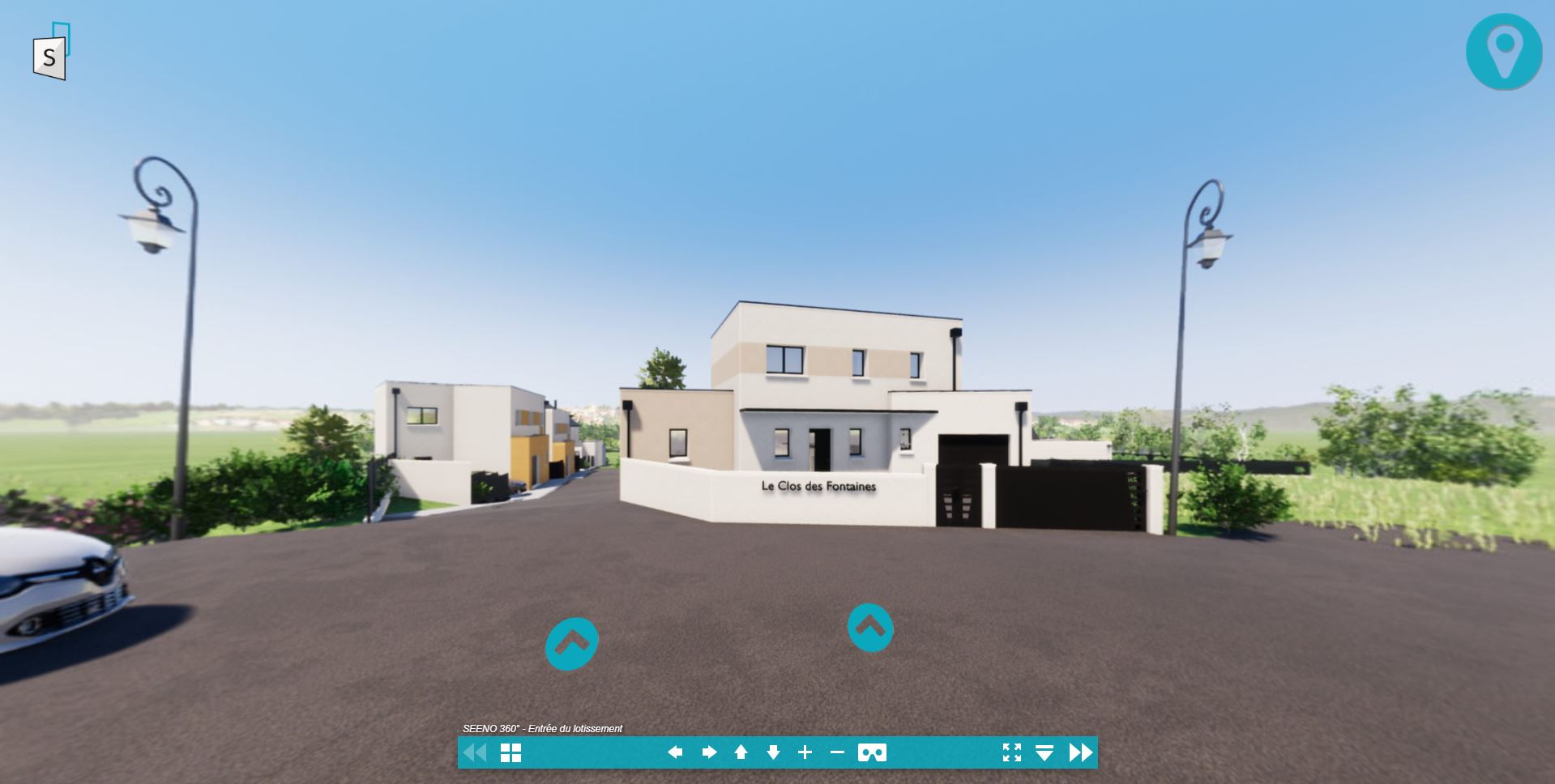 Interface de l'application de visite virtuelle 360° du lotissement