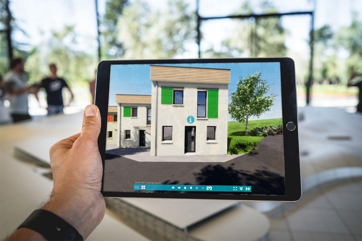 Interface de l'application de visite virtuelle 360° du lotissement