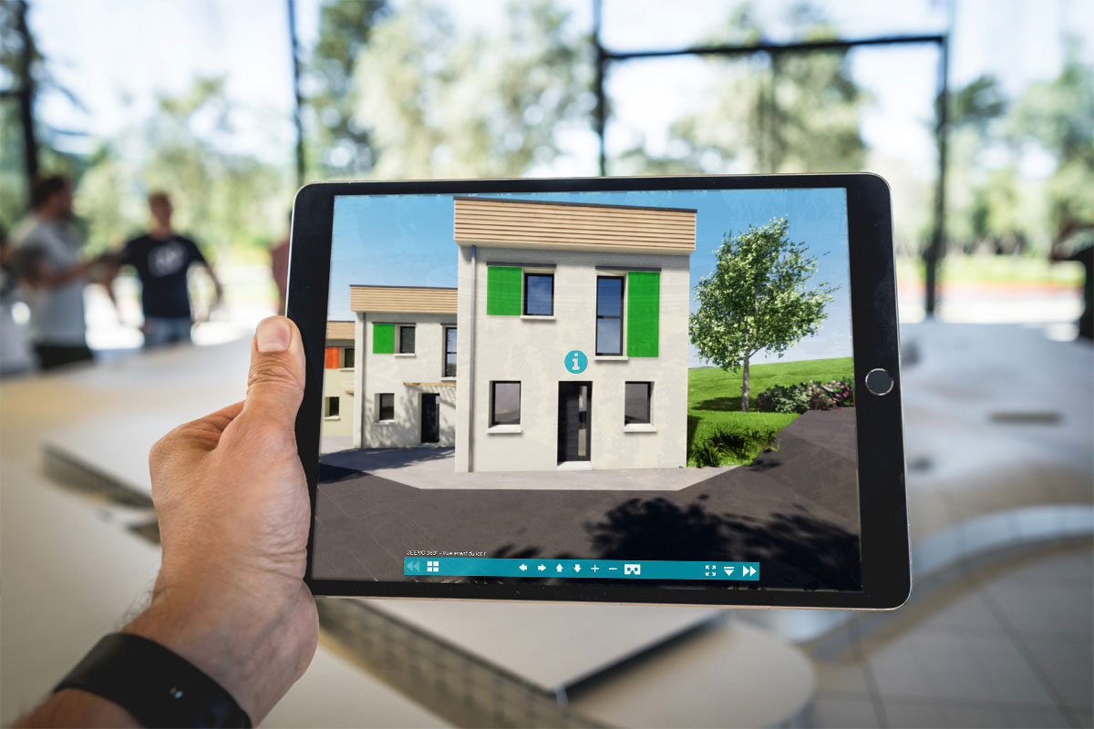 Interface de l'application de visite virtuelle 360° du lotissement